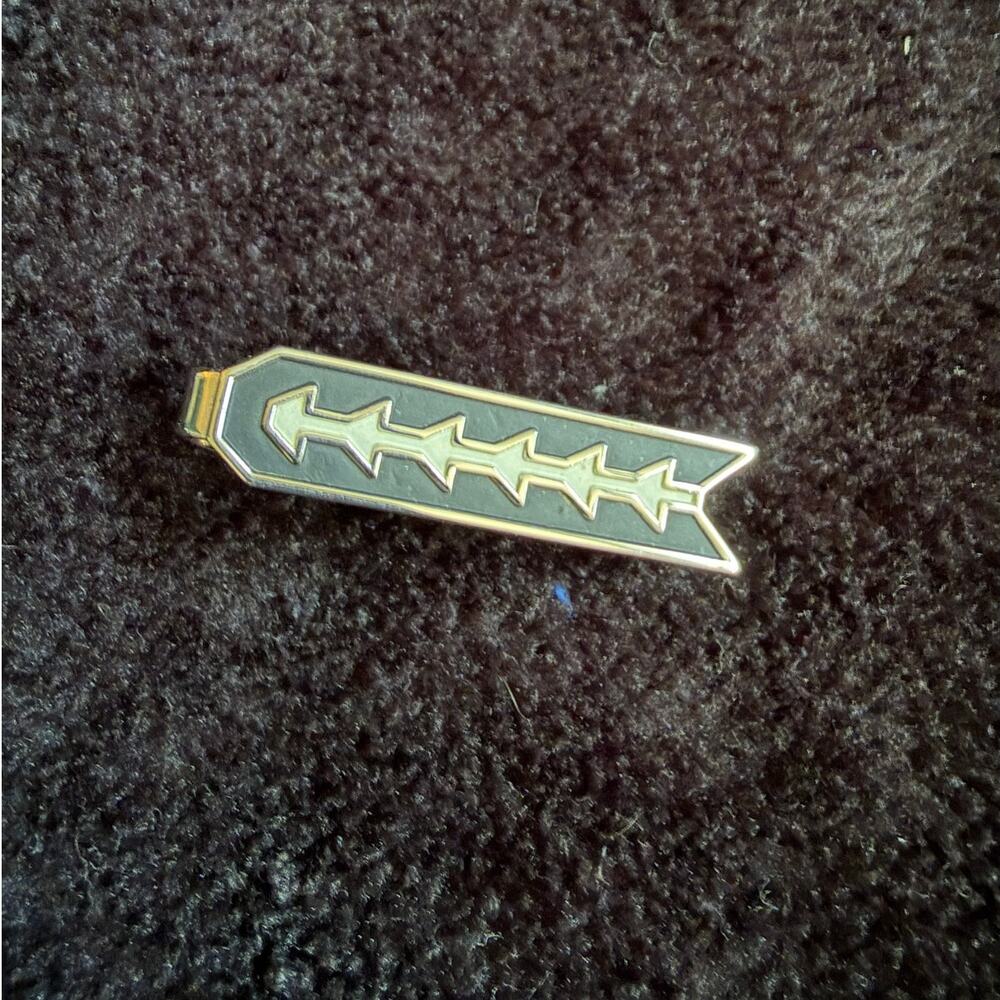 Fish Skeleton Tie Clip Gold Tone Black Fishbone